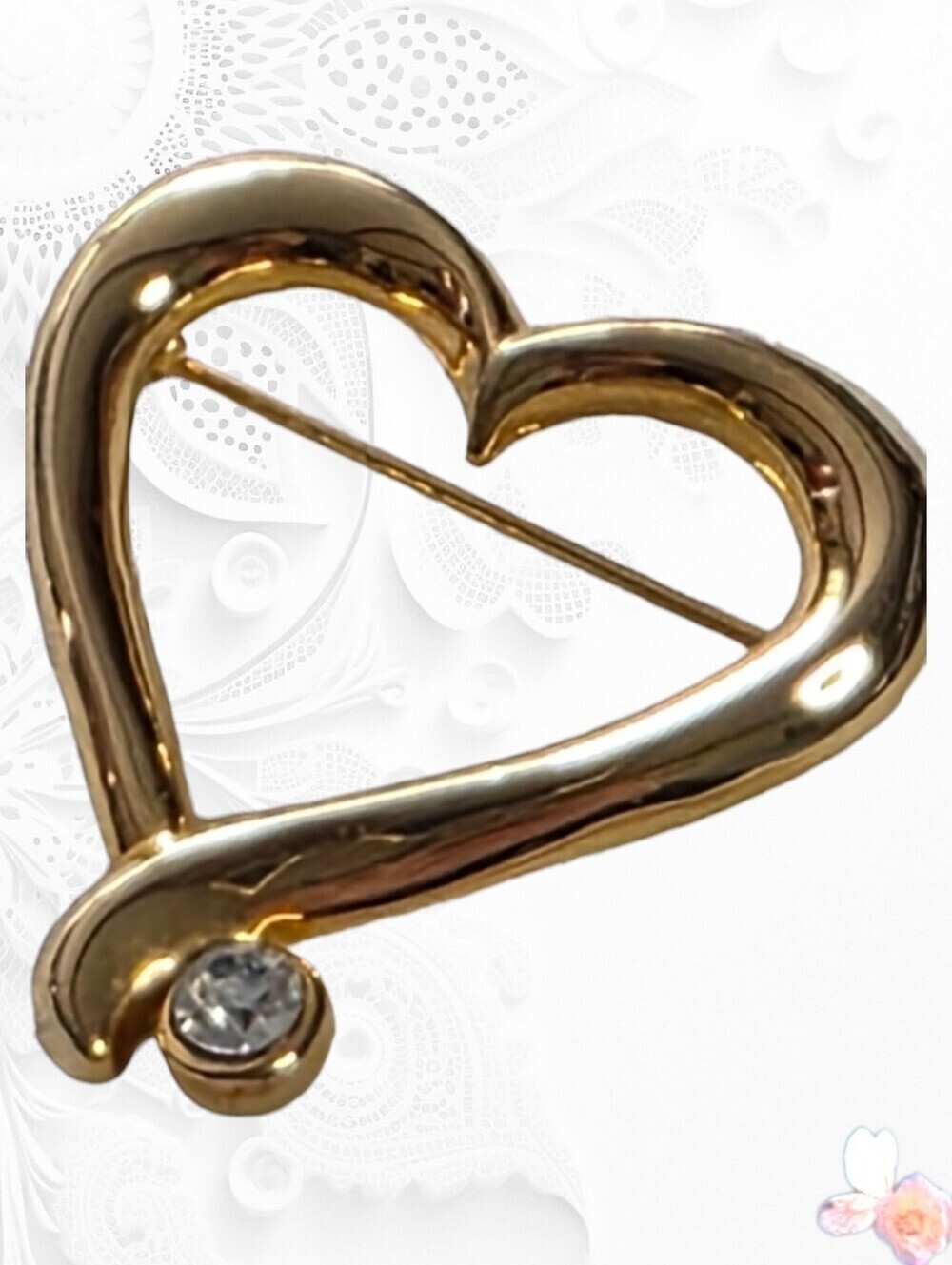 Vintage SweetHeart Brooch with Clear Crystal Accent By AAi